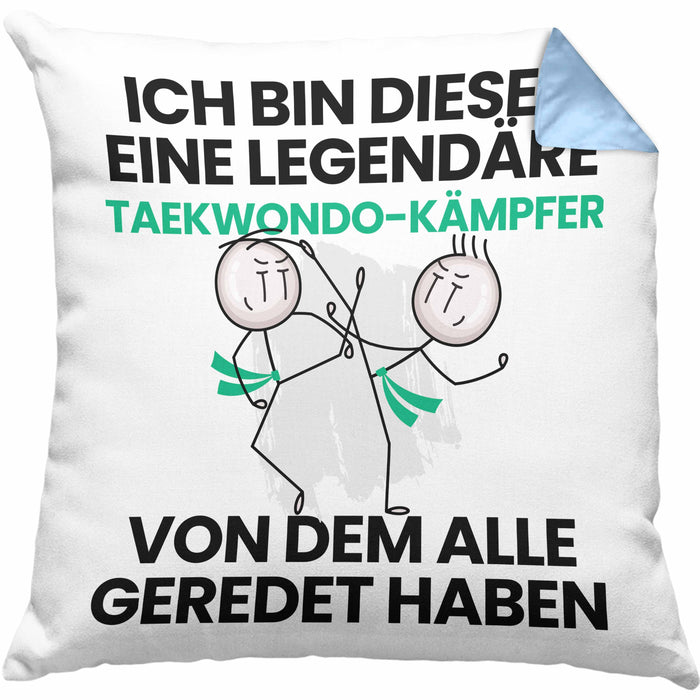 Taekwondo-Kämpfer Geschenk Kissen mit Füllung 40x40 Lustige Geschenkidee Geburtstag für Taekwondo-Kämpfer Ich Bin Dieser Legendäre Taekwondo-Kämpfer Von Dem Alle Geredet Haben (Grau) Blau Trendation
