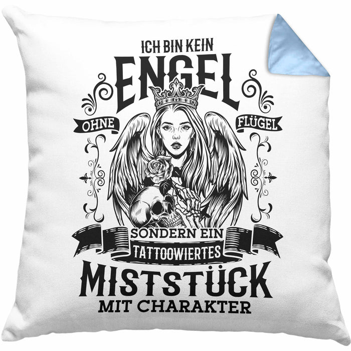 Tattoo Kissen mit Füllung 40x40 Spruch Tätowiererin Geschenk Frauen Geschenkidee (Grau) Blau Trendation