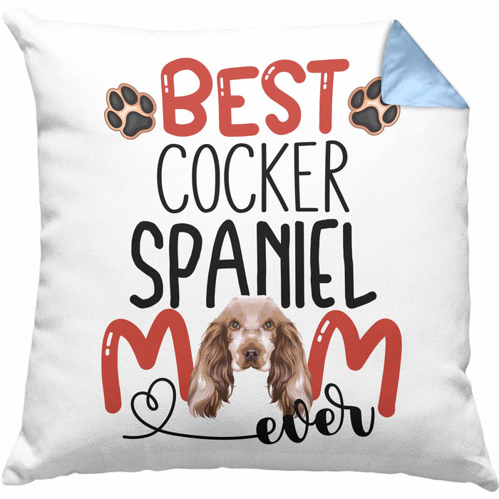 Cocker Spaniel Mom Besitzerin Kissen mit Füllung 40x40 Geschenk Lustiger Spruch Geschenkidee Besitzerin Cocker Spaniel Mama (Grau) Blau Trendation