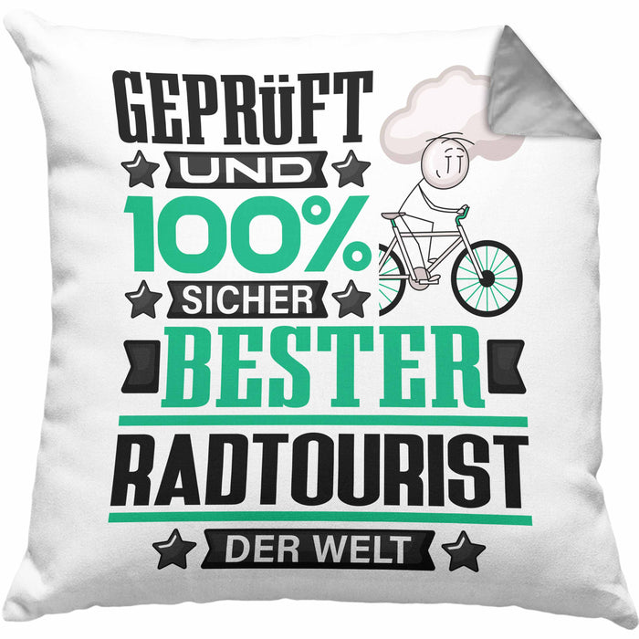 Radtourist Geschenk Lustiger Spruch für Radtourist Geschenkidee Bester Radtourist Der WeltKissen mit Füllung 40x40 (Grau) Grau Trendation