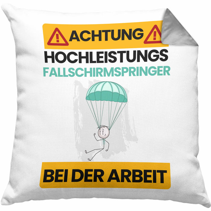 Fallschirmspringer Kissen mit Füllung 40x40 Geschenk Lustiger Spruch Geschenkidee für Fallschirmspringer Achtung Hochleistungs Fallschirmspringer Bei Der Arbeit (Grau) Grau Trendation