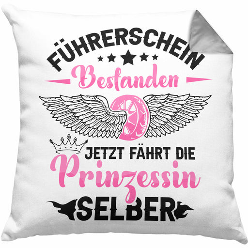 Führerschein Bestanden Kissen mit Füllung 40x40 Geschenk Frauen Mädchen Prinzessin Geschenk zum Bestandenden Führerschein (Grau) Grau Trendation