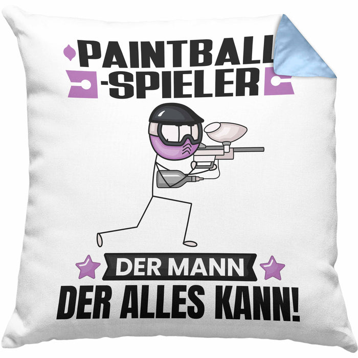 Paintballspieler Kissen mit Füllung 40x40 Geschenk für Paintballspieler Der Mann Der Alles Kann Geschenkidee zum Geburtstag (Grau) Blau Trendation