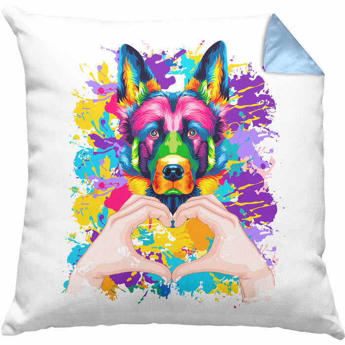 Schäferhund Besitzer Farbe Love Kissen mit Füllung 40x40 Geschenk Lustiger Spruch Geschenkidee Schäferhund Besitzerin (Grau) Blau Trendation