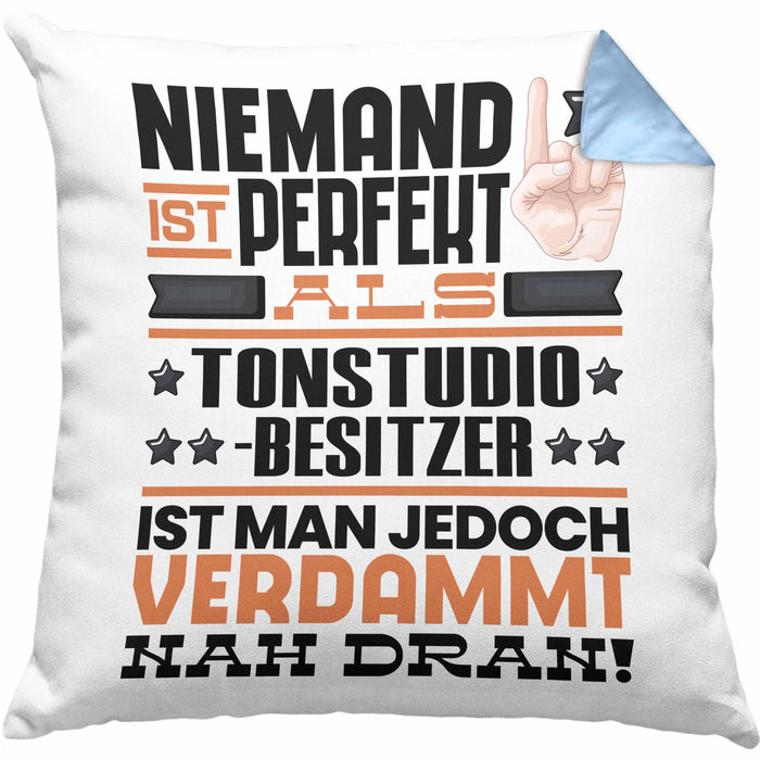 Tonstudio-Besitzer Geschenk Kissen mit Füllung 40x40 Lustige Geschenkidee für Tonstudio-Besitzer Geburtstag Niemand Ist Perfekt Aber Als Tonstudio-Besitzer Ist Man Nah Dran (Grau) Blau Trendation