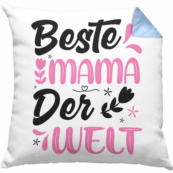 Mama Geschenk Kissen mit Füllung 40x40 Beste Mama Der Welt Geschenkidee Muttertagsgeschenk von Sohn Tochter (Grau) Blau Trendation
