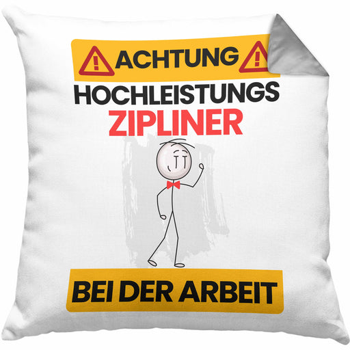 Zipliner Kissen mit Füllung 40x40 Geschenk Lustiger Spruch Geschenkidee für Zipliner Achtung Hochleistungs Zipliner Bei Der Arbeit (Grau) Grau Trendation