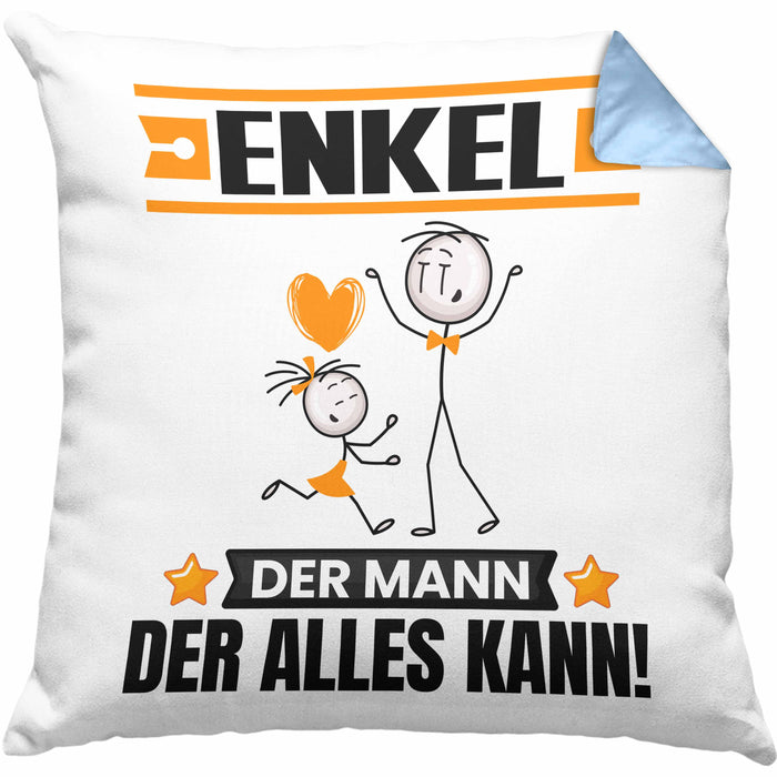 Enkel Kissen mit Füllung 40x40 Geschenk für Enkel Der Mann Der Alles Kann Geschenkidee zum Geburtstag (Grau) Blau Trendation