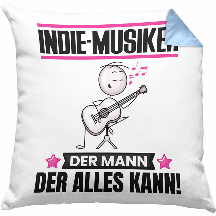 Indie-Musiker Kissen mit Füllung 40x40 Geschenk für Indie-Musiker Der Mann Der Alles Kann Geschenkidee zum Geburtstag (Grau) Blau Trendation