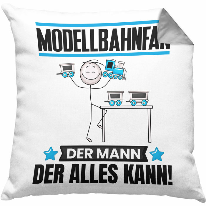 Modellbahnfan Kissen mit Füllung 40x40 Geschenk für Modellbahnfan Der Mann Der Alles Kann Geschenkidee zum Geburtstag (Grau) Grau Trendation