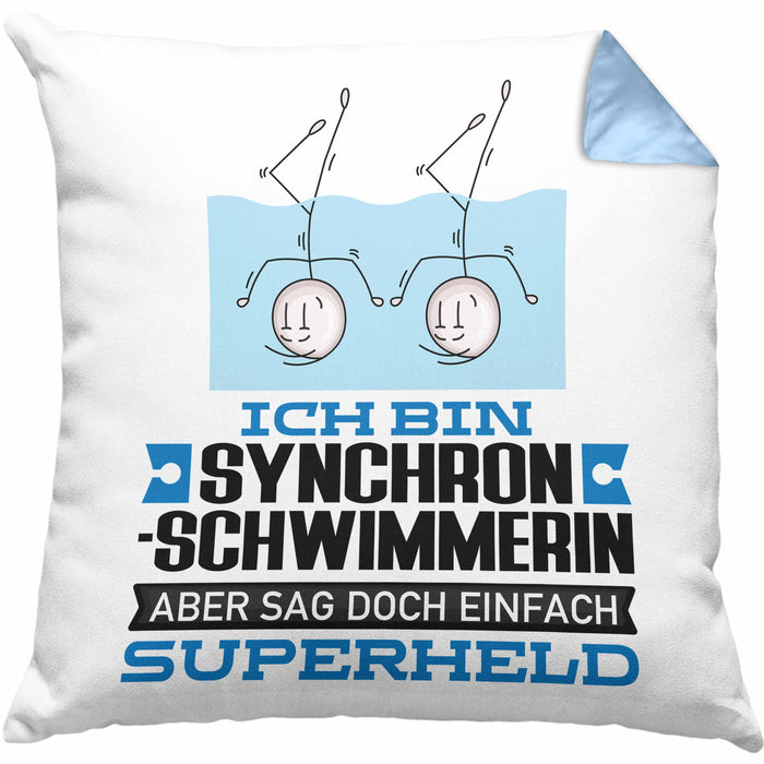 Synchronschwimmerin Geschenk Kissen mit Füllung 40x40 Ich Bin Synchronschwimmerin Aber Sag Doch Einfach Superheld Lustige Geschenkdiee für Synchronschwimmerin (Grau) Blau Trendation
