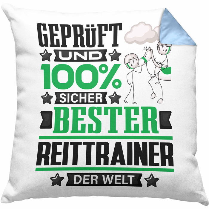 Reittrainer Geschenk Lustiger Spruch für Reittrainer Geschenkidee Bester Reittrainer Der WeltKissen mit Füllung 40x40 (Grau) Blau Trendation