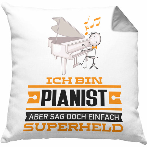 Pianist Geschenk Kissen mit Füllung 40x40 Ich Bin Pianist Aber Sag Doch Einfach Superheld Lustige Geschenkdiee für Pianist (Grau) Grau Trendation