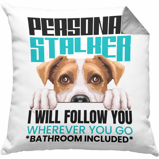 Jack Russell Besitzerin Kissen mit Füllung 40x40 Geschenk Lustiger Spruch Geschenkidee Personal Stalker (Grau) Grau Trendation