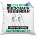 Rucksackreisender Kissen mit Füllung 40x40 Geschenk für Rucksackreisender Geburtstag Lustiger Spruch Was Ist Deine Superkraft (Grau) Blau Trendation