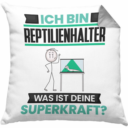 Reptilienhalter Kissen mit Füllung 40x40 Geschenk für Reptilienhalter Geburtstag Lustiger Spruch Was Ist Deine Superkraft (Grau) Grau Trendation