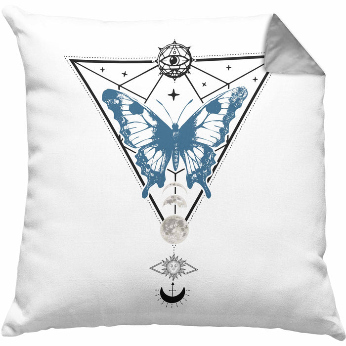 Mystical Kissen mit Füllung 40x40 Blackcraft Lineart Moon Schmetterling Hexerei Astrologie Tattoo Tarot (Grau) Grau Trendation