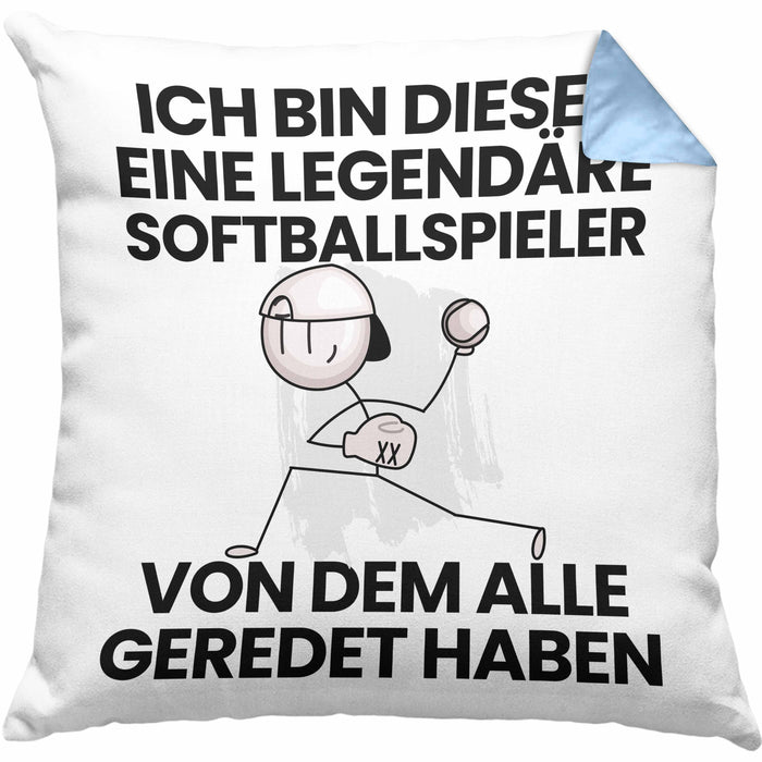 Softballspieler Geschenk Kissen mit Füllung 40x40 Lustige Geschenkidee Geburtstag für Softballspieler Ich Bin Dieser Legendäre Softballspieler Von Dem Alle Geredet Haben (Grau) Blau Trendation