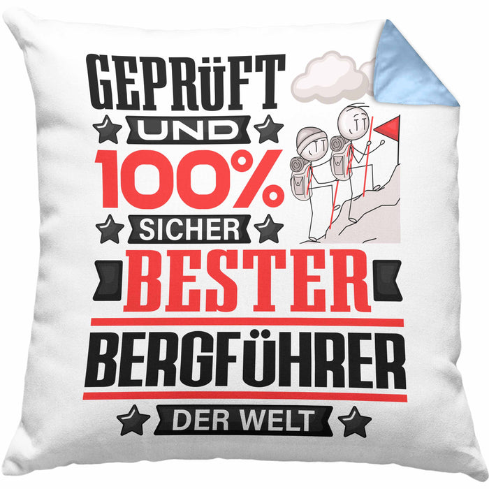 Bergführer Geschenk Lustiger Spruch für Bergführer Geschenkidee Bester Bergführer Der WeltKissen mit Füllung 40x40 (Grau) Blau Trendation