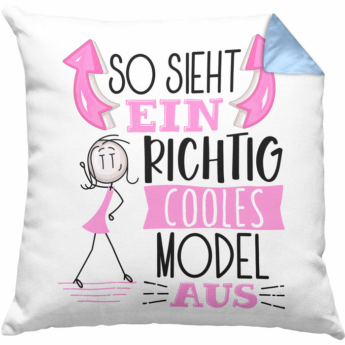 Model Kissen mit Füllung 40x40 Geschenk So Sieht Ein RIchtig Cooles Model Aus Geschenkidee Lustiger Spruch Geburtstag (Grau) Blau Trendation