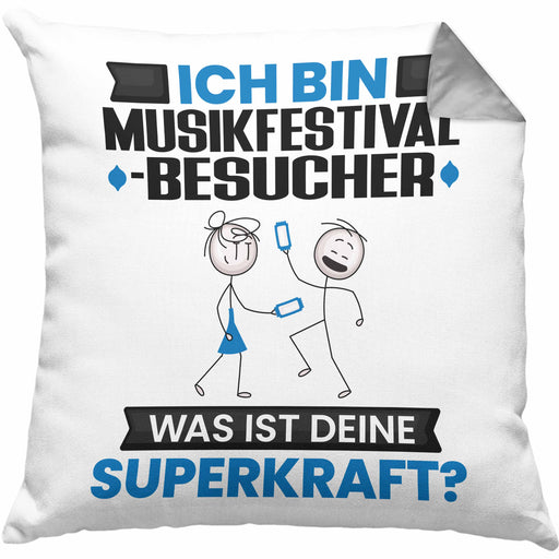 Musikfestival-Besucher Kissen mit Füllung 40x40 Geschenk für Musikfestival-Besucher Geburtstag Lustiger Spruch Was Ist Deine Superkraft (Grau) Grau Trendation