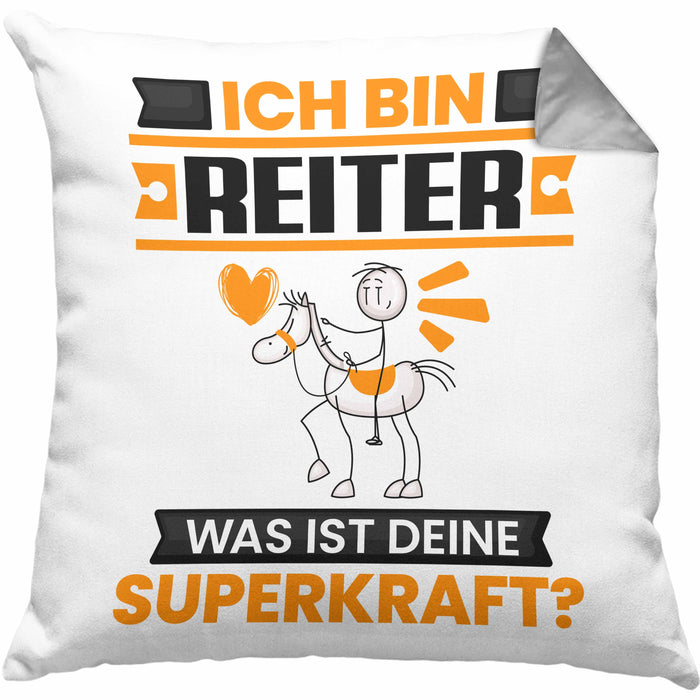 Reiter Kissen mit Füllung 40x40 Geschenk für Reiter Geburtstag Lustiger Spruch Was Ist Deine Superkraft (Grau) Grau Trendation