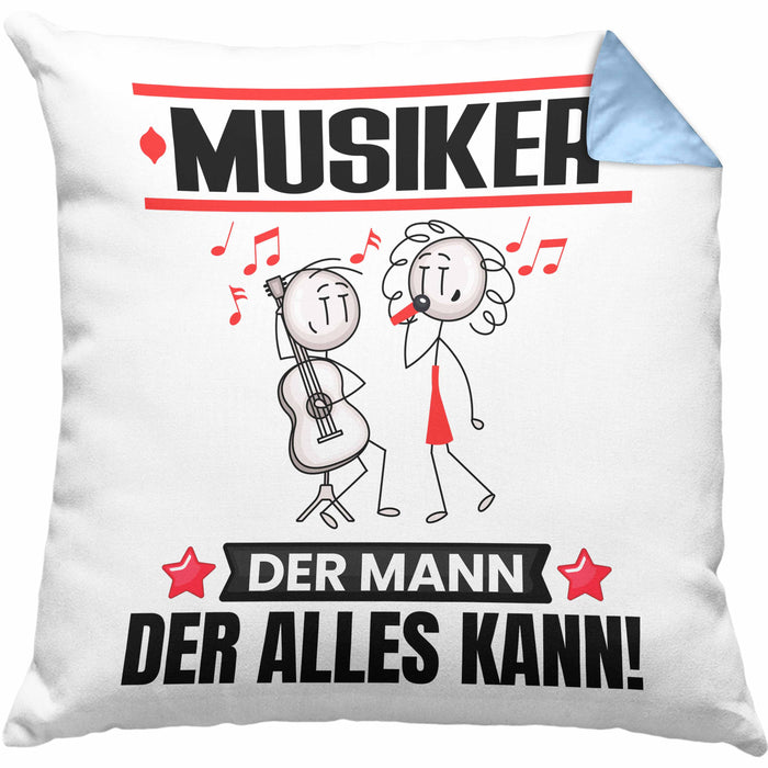 Musiker Kissen mit Füllung 40x40 Geschenk für Musiker Der Mann Der Alles Kann Geschenkidee zum Geburtstag (Grau) Blau Trendation