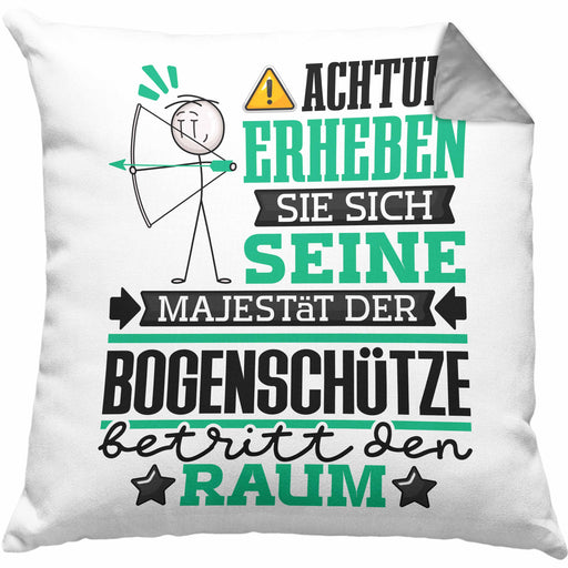 Bogenschütze Geschenk Kissen mit Füllung 40x40 Lustiger Spruch Erheben Sie Sich Der Bogenschütze Betritt den Raum (Grau) Grau Trendation