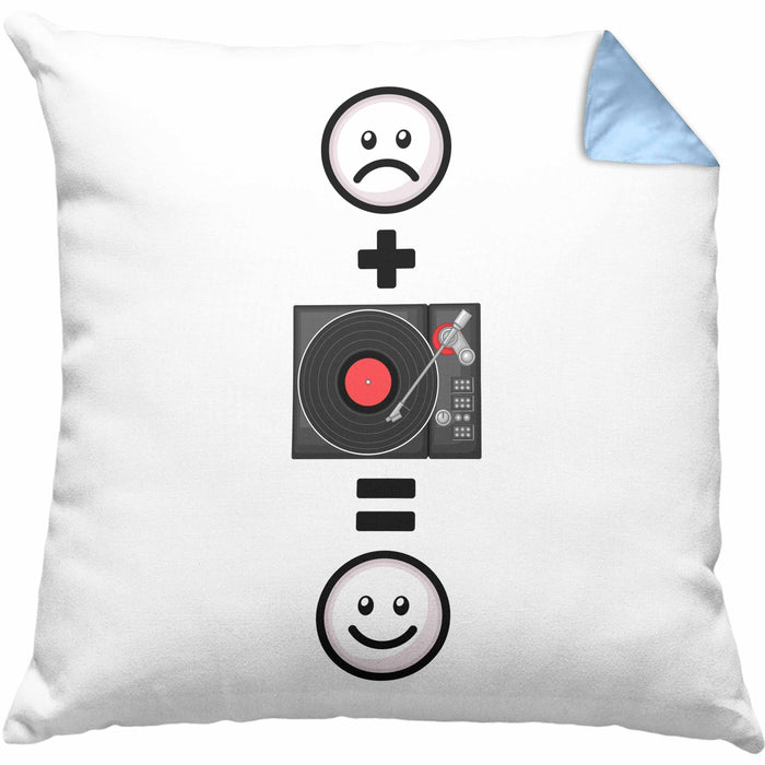 DJ Schallplattenspieler Kissen mit Füllung 40x40 Geschenk für Schallplatten Fans :( + Schallplatte = :) Lustige Geschenkidee Geburtstag (Grau) Blau Trendation