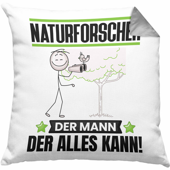 Naturforscher Kissen mit Füllung 40x40 Geschenk für Naturforscher Der Mann Der Alles Kann Geschenkidee zum Geburtstag (Grau) Grau Trendation
