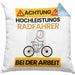 Radfahrer Kissen mit Füllung 40x40 Geschenk Lustiger Spruch Geschenkidee für Radfahrer Achtung Hochleistungs Radfahrer Bei Der Arbeit (Grau) Blau Trendation