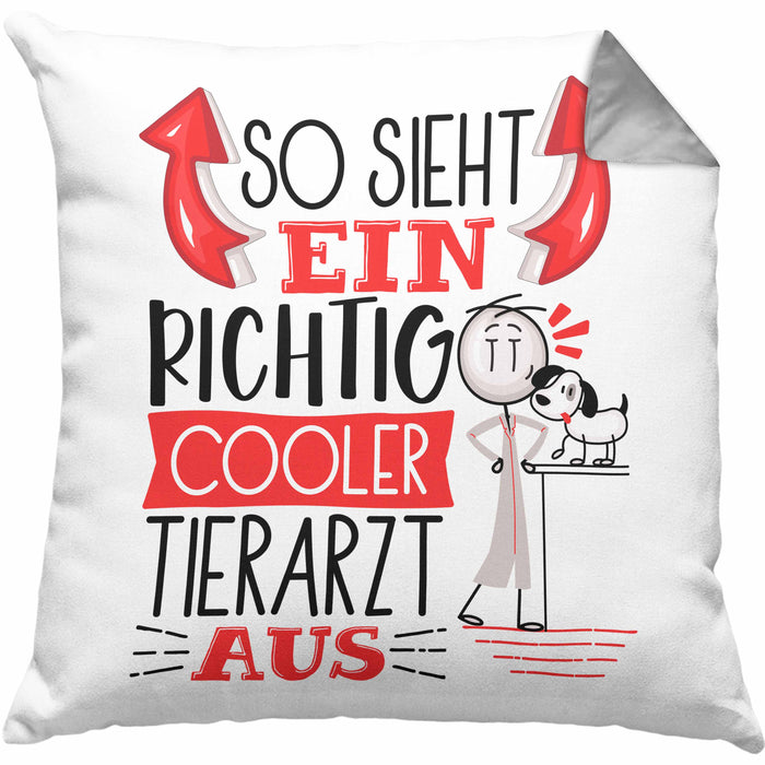 Tierarzt Kissen mit Füllung 40x40 Geschenk So Sieht Ein RIchtig Cooler Tierarzt Aus Geschenkidee Lustiger Spruch Geburtstag (Grau) Grau Trendation