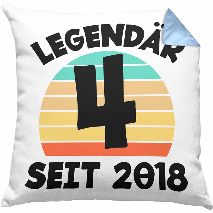 4. Geburtstag Kissen mit Füllung 40x40 Geschenk Lustiger Spruch 4er Bday Seit 2018 Geschenkidee Geburtstag (Grau) Blau Trendation