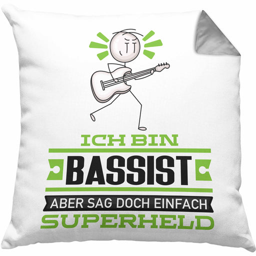 Bassist Geschenk Kissen mit Füllung 40x40 Ich Bin Bassist Aber Sag Doch Einfach Superheld Lustige Geschenkdiee für Bassist (Grau) Grau Trendation