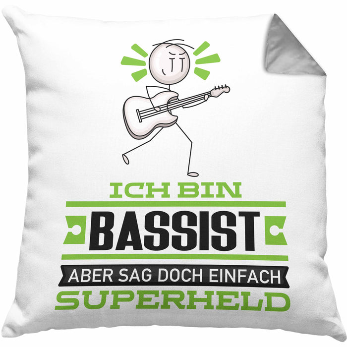 Bassist Geschenk Kissen mit Füllung 40x40 Ich Bin Bassist Aber Sag Doch Einfach Superheld Lustige Geschenkdiee für Bassist (Grau) Grau Trendation