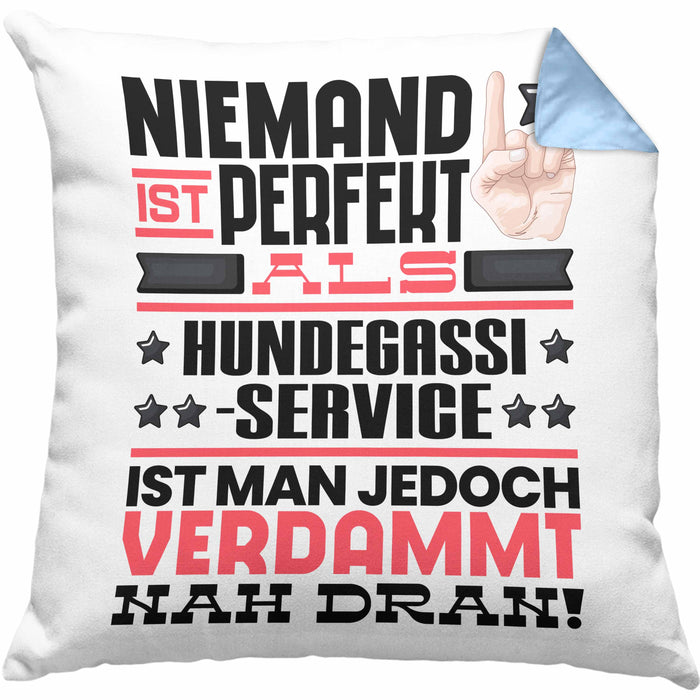 Hundegassi-Service Geschenk Kissen mit Füllung 40x40 Lustige Geschenkidee für Hundegassi-Service Geburtstag Niemand Ist Perfekt Aber Als Hundegassi-Service Ist Man Nah Dran (Grau) Blau Trendation