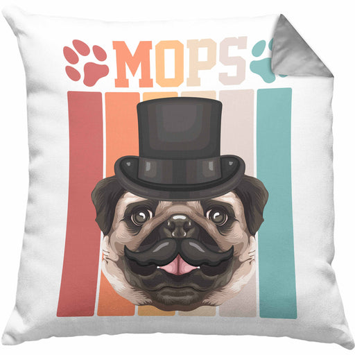 Mops Besitzer Kissen mit Füllung 40x40 Geschenk Lustiger Spruch Geschenkidee Retro Vinatge Mops (Grau) Grau Trendation