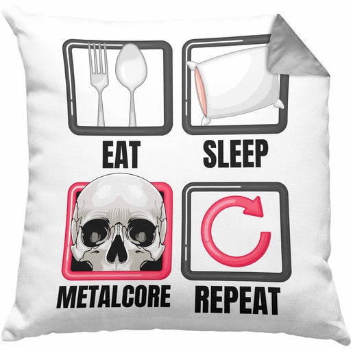 Eat Sleep Metalcore Repeat Kissen mit Füllung 40x40 Geschenk Musik Metal Heavy Kopf (Grau) Grau Trendation