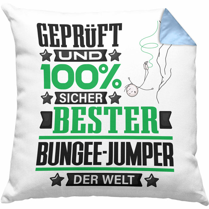 Bungee-Jumper Geschenk Lustiger Spruch für Bungee-Jumper Geschenkidee Bester Bungee-Jumper Der WeltKissen mit Füllung 40x40 (Grau) Blau Trendation