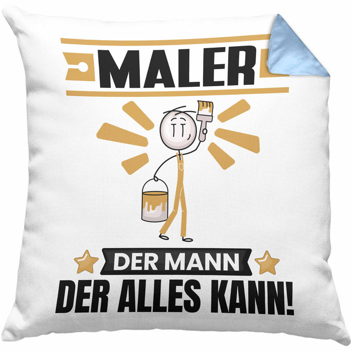 Maler Kissen mit Füllung 40x40 Geschenk für Maler Der Mann Der Alles Kann Geschenkidee zum Geburtstag (Grau) Blau Trendation