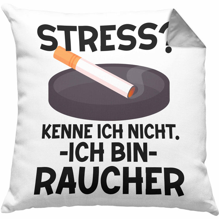 Raucher Geschenk Kissen mit Füllung 40x40 Spruch Stress? Kenne Ich Nicht Ich Bin Raucher Geschenkidee Zigaretten (Grau) Grau Trendation