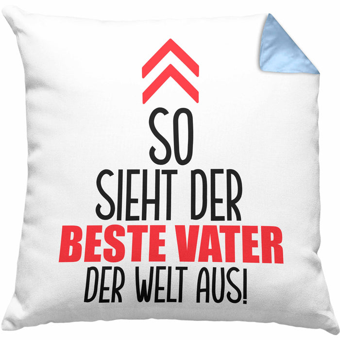 Vater Kissen mit Füllung 40x40 Geschenk Lustiger Spruch So Sieht Der Beste Papa Der Welt Aus Geschenkidee Geburtstag Vatertag (Grau) Blau Trendation