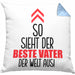 Vater Kissen mit Füllung 40x40 Geschenk Lustiger Spruch So Sieht Der Beste Papa Der Welt Aus Geschenkidee Geburtstag Vatertag (Grau) Blau Trendation