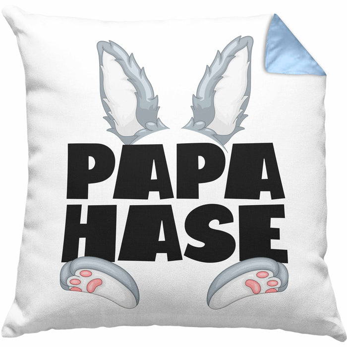 Papa Hase Kissen mit Füllung 40x40 Geschenk für Hasen-Vater Geschenkidee Bester Papa Kaninchen (Grau) Blau Trendation