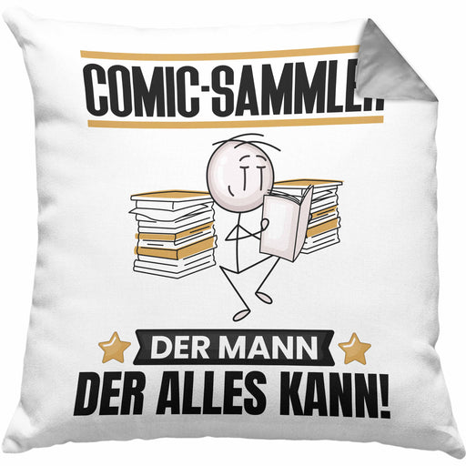 Comic-Sammler Kissen mit Füllung 40x40 Geschenk für Comic-Sammler Der Mann Der Alles Kann Geschenkidee zum Geburtstag (Grau) Grau Trendation