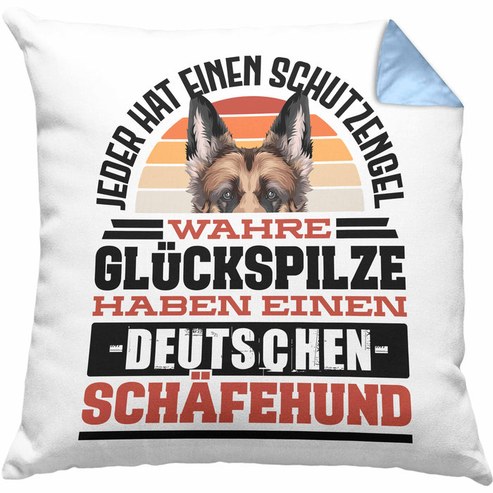 Deutscher Schäferhund Kissen mit Füllung 40x40 Geschenkidee Schäferhund Besitzer Schutzengel (Grau) Blau Trendation