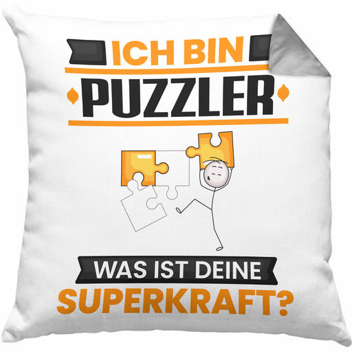 Puzzler Kissen mit Füllung 40x40 Geschenk für Puzzler Geburtstag Lustiger Spruch Was Ist Deine Superkraft (Grau) Grau Trendation