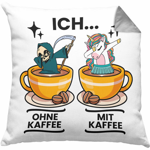 Lustige "Ich Ohne Kaffee Ich Mit Kaffee" Geschenk für KaffeeliebhaberKissen mit Füllung 40x40 (Grau) Grau Trendation