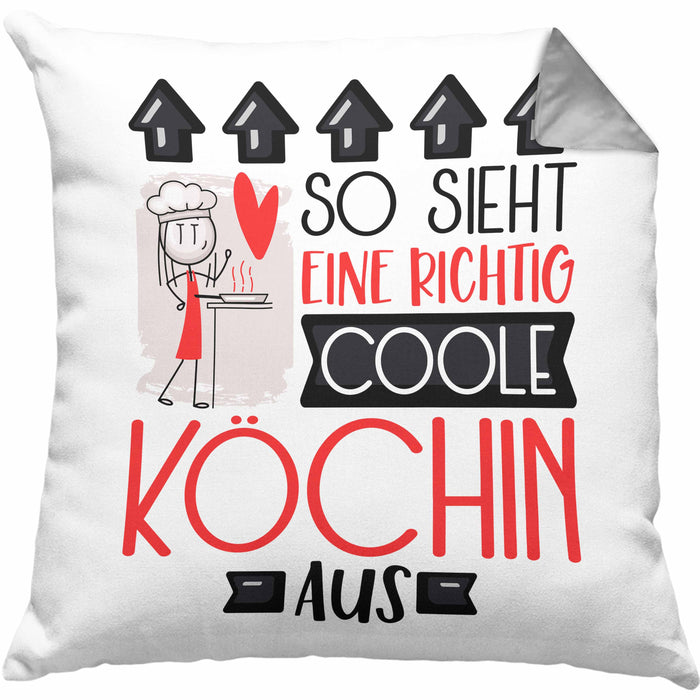 Köchin Geschenk Kissen mit Füllung 40x40 Lustig Geschenkidee für Köchin Geburtstag So Sieht Eine Richtig Coole Köchin Aus Frauen Spruch (Grau) Grau Trendation