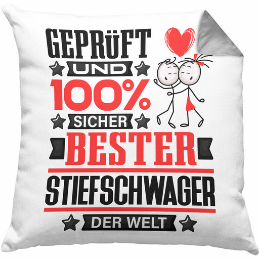 Stiefschwager Geschenk Lustiger Spruch für Stiefschwager Geschenkidee Bester Stiefschwager Der WeltKissen mit Füllung 40x40 (Grau) Grau Trendation